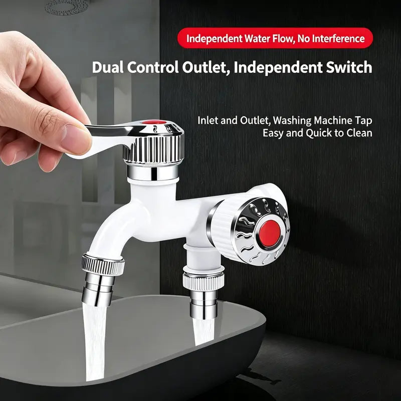 🔥Last Day 50% OFF -🔥Dual Outlet Washing Machine Plastic Faucet, 1 In 2 Out Water Plastic Tap, 3/4 Inch Universal Connector