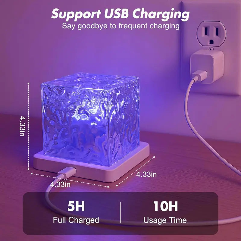 USB charging and size information for water ripple light