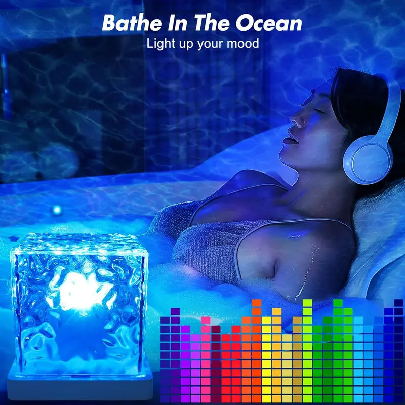 Relaxing blue bath atmosphere with water ripple lamp
