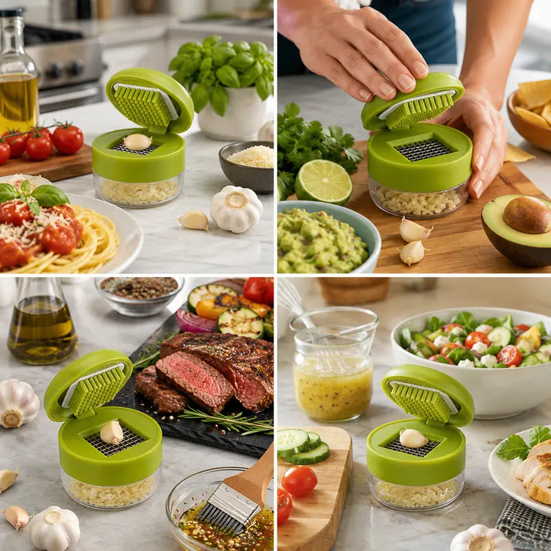 🔥 Holiday Celebration 70% OFF🔥Mini Garlic Chopper and Press with Container, Manual Garlic Mincer Crusher Cutter Grinder