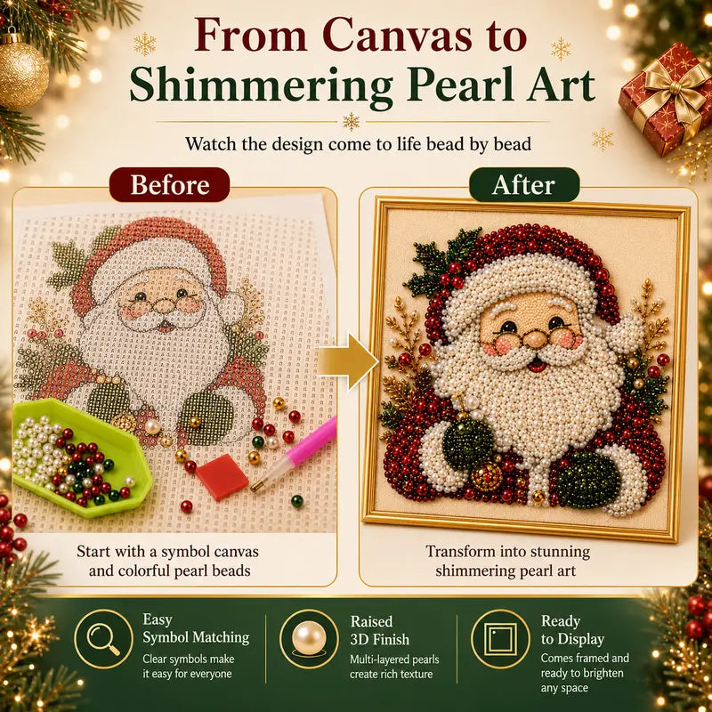 🎄Holiday Celebration 70% OFF🎄Frameless 3D Beaded Christmas Pearl Diamond Painting, Xmas Wreath Stocking Mosaic Art, Stress Relief DIY Home Wall Decoration