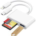 Portable MicroSD Card Reader - Dual Connector USB C & iPhone Connector, USB 3.0 Dual-Slot Memory Reader for iPhone/iPad Cameras, Supports SD/TF, Android Devices Compatible, 2-Way Sync & Tracking Camera Viewer