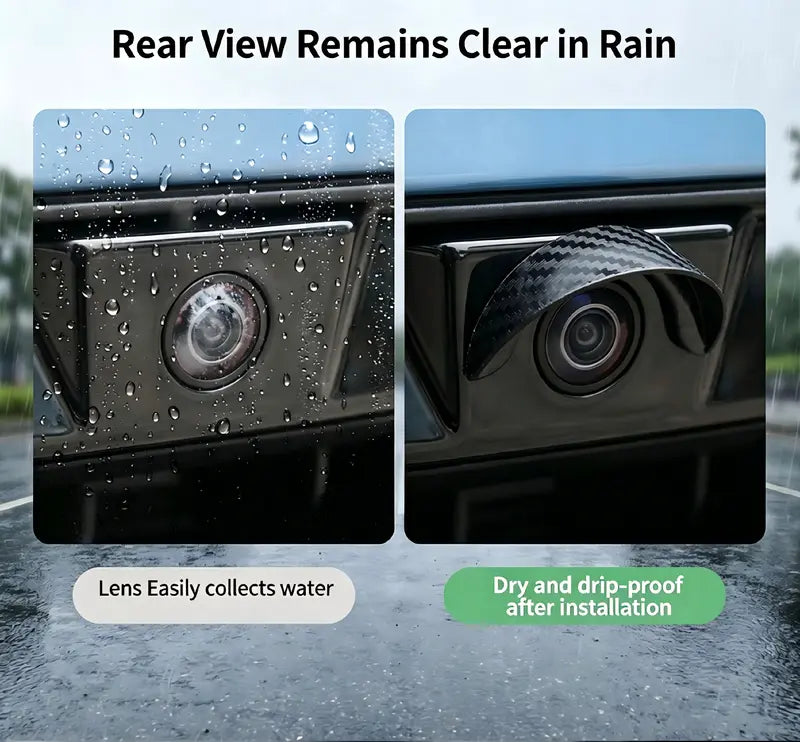 Rear camera rain visor before and after comparison