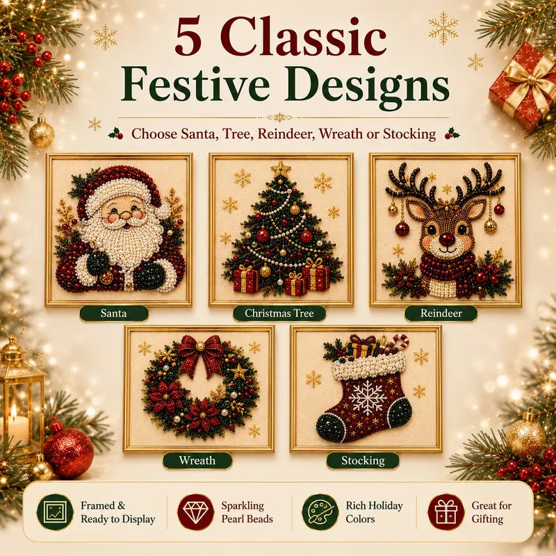 🎄Holiday Celebration 70% OFF🎄Frameless 3D Beaded Christmas Pearl Diamond Painting, Xmas Wreath Stocking Mosaic Art, Stress Relief DIY Home Wall Decoration