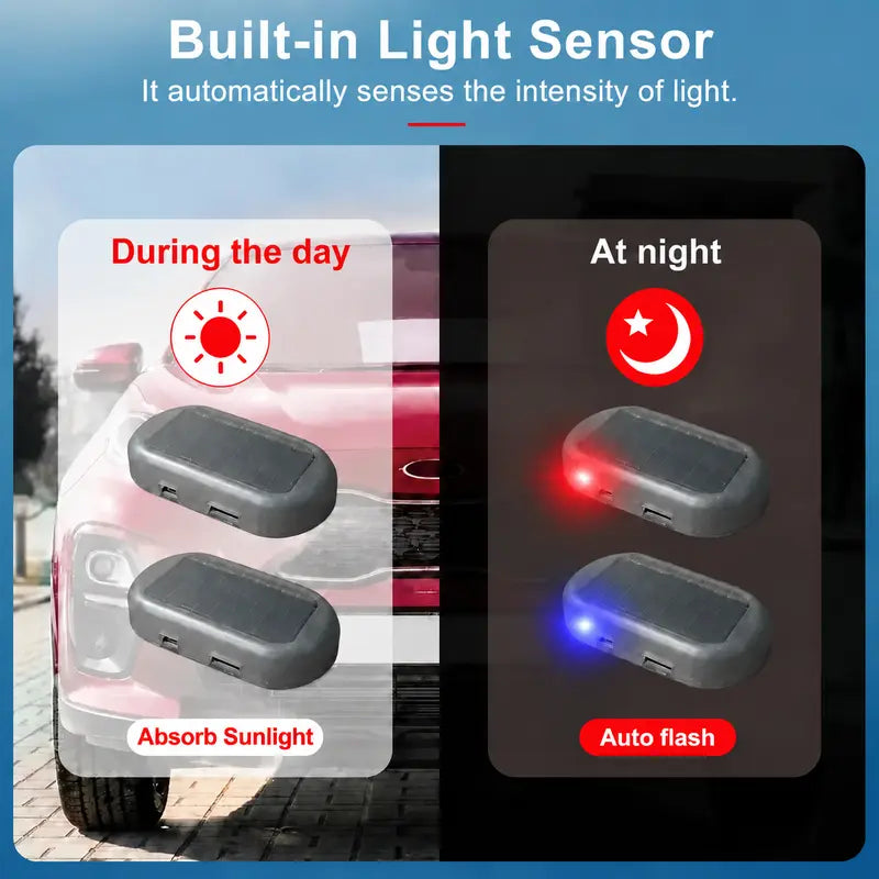 Solar Powered Fake Car Alarm Light, Plastic Material Auto Light Sensor LED Simulated Security Warning Flashing Light