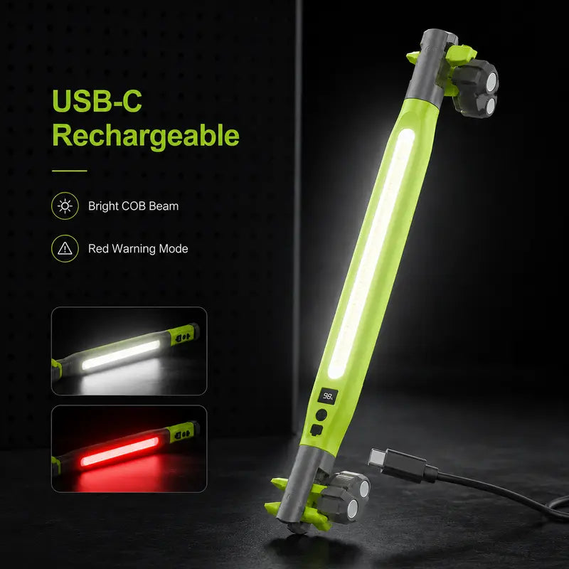 Rechargeable COB Work Light, USB-C Magnetic LED InspectionLight with Hook & Clamp, 360° Rotating Portable GarageMechanic Light for Car Repair