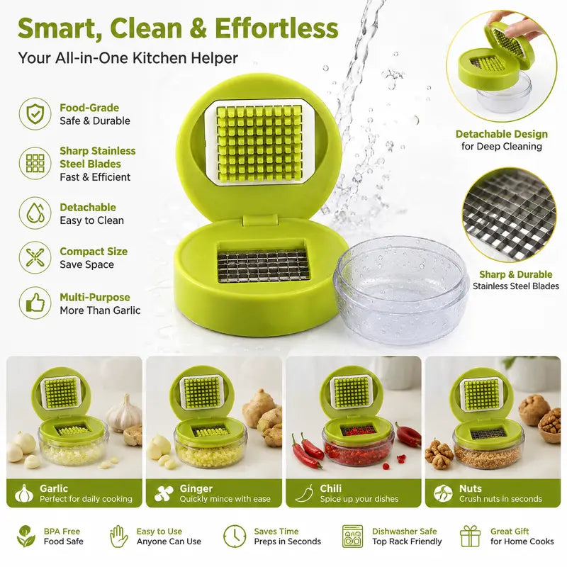 🔥 Holiday Celebration 70% OFF🔥Mini Garlic Chopper and Press with Container, Manual Garlic Mincer Crusher Cutter Grinder