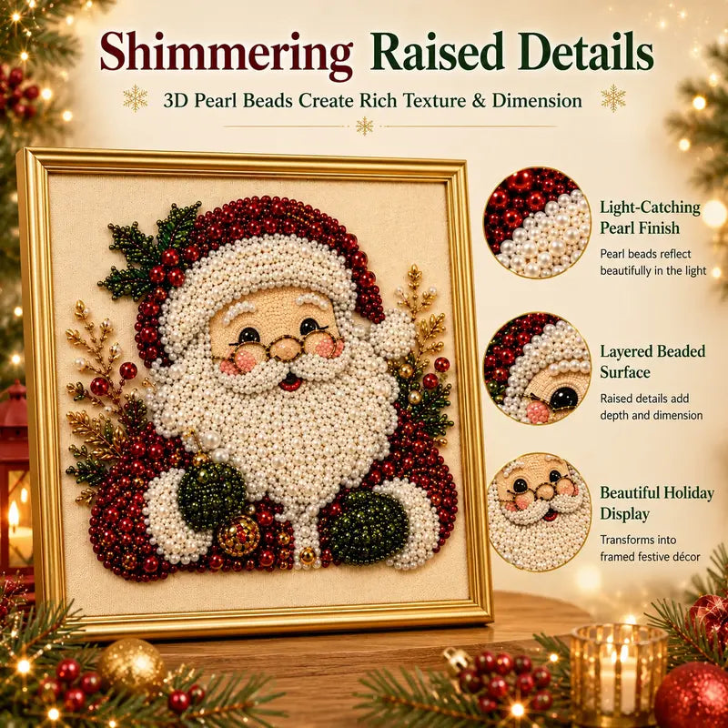 🎄Holiday Celebration 70% OFF🎄Frameless 3D Beaded Christmas Pearl Diamond Painting, Xmas Wreath Stocking Mosaic Art, Stress Relief DIY Home Wall Decoration