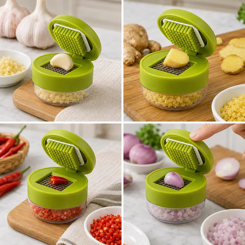 🔥 Holiday Celebration 70% OFF🔥Mini Garlic Chopper and Press with Container, Manual Garlic Mincer Crusher Cutter Grinder