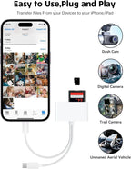 Portable MicroSD Card Reader - Dual Connector USB C & iPhone Connector, USB 3.0 Dual-Slot Memory Reader for iPhone/iPad Cameras, Supports SD/TF, Android Devices Compatible, 2-Way Sync & Tracking Camera Viewer