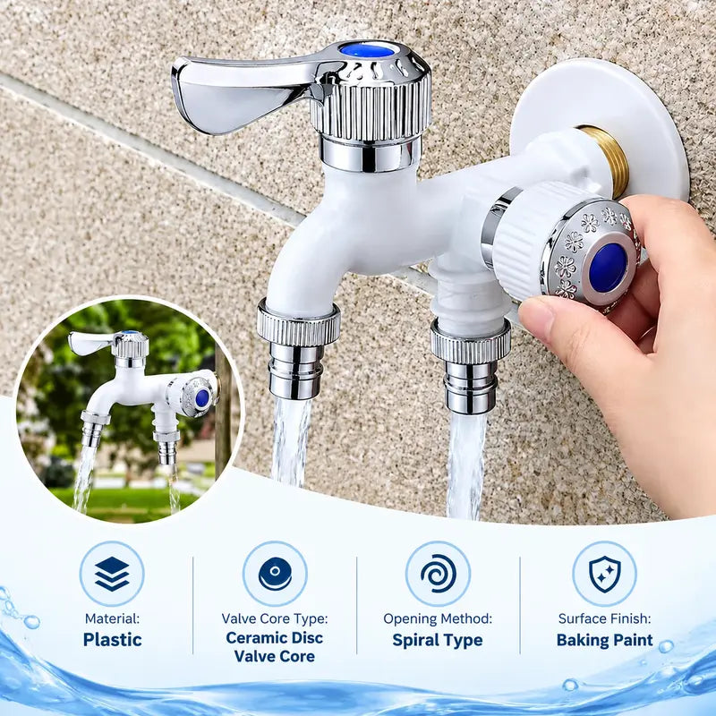 🔥Last Day 50% OFF -🔥Dual Outlet Washing Machine Plastic Faucet, 1 In 2 Out Water Plastic Tap, 3/4 Inch Universal Connector