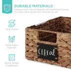 Set of 4 Water Hyacinth Pantry Baskets w/ Chalkboard, Marker - 12in