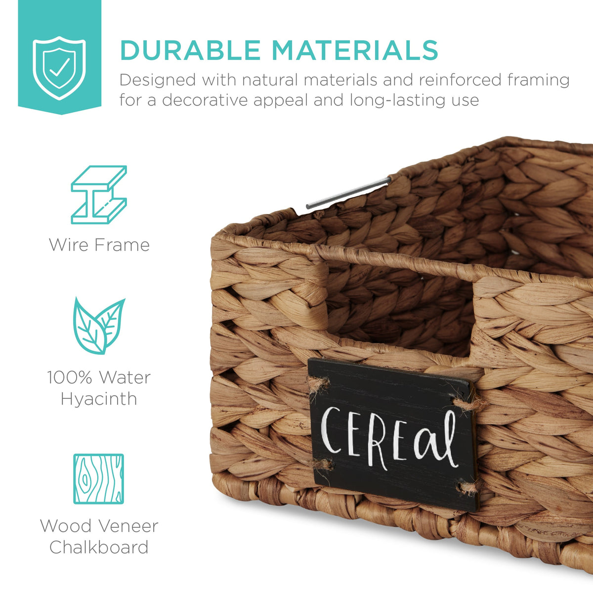 Set of 4 Water Hyacinth Pantry Baskets w/ Chalkboard, Marker - 12in