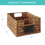 Set of 4 Water Hyacinth Pantry Baskets w/ Chalkboard, Marker - 12in