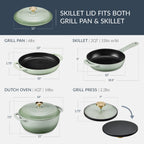6-Piece Cast Iron Cookware Set, Dutch Oven, Skillet W/Lid, Grill Pan, Press