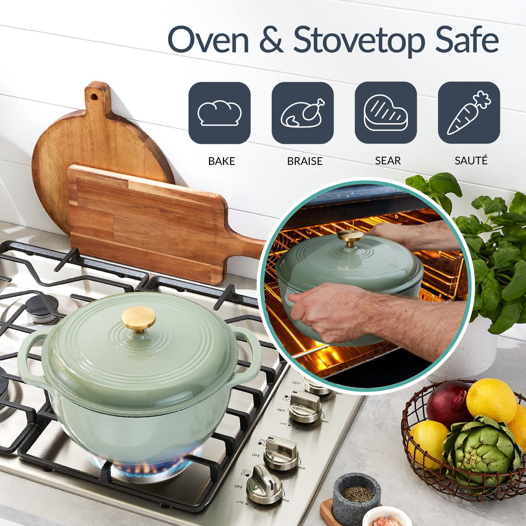 6-Piece Cast Iron Cookware Set, Dutch Oven, Skillet W/Lid, Grill Pan, Press