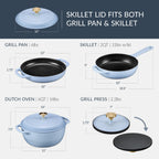 6-Piece Cast Iron Cookware Set, Dutch Oven, Skillet W/Lid, Grill Pan, Press