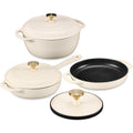 6-Piece Cast Iron Cookware Set, Dutch Oven, Skillet W/Lid, Grill Pan, Press