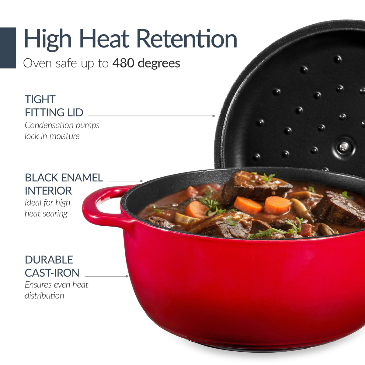6-Piece Cast Iron Cookware Set, Dutch Oven, Skillet W/Lid, Grill Pan, Press