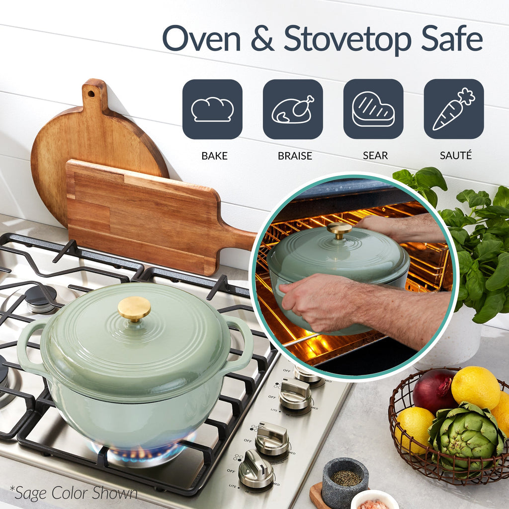 6-Piece Cast Iron Cookware Set, Dutch Oven, Skillet W/Lid, Grill Pan, Press