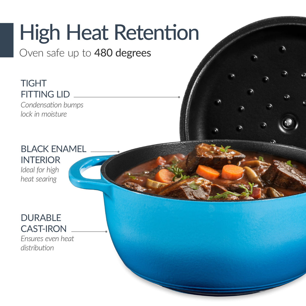 6-Piece Cast Iron Cookware Set, Dutch Oven, Skillet W/Lid, Grill Pan, Press