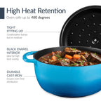 6-Piece Cast Iron Cookware Set, Dutch Oven, Skillet W/Lid, Grill Pan, Press