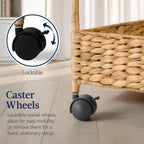 3-Tier Water Hyacinth Rolling Utility Cart w/ Weaved Baskets