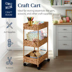 3-Tier Water Hyacinth Rolling Utility Cart w/ Weaved Baskets