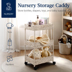 3-Tier Water Hyacinth Rolling Utility Cart w/ Weaved Baskets