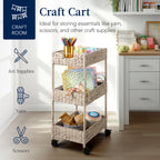 3-Tier Water Hyacinth Rolling Utility Cart w/ Weaved Baskets