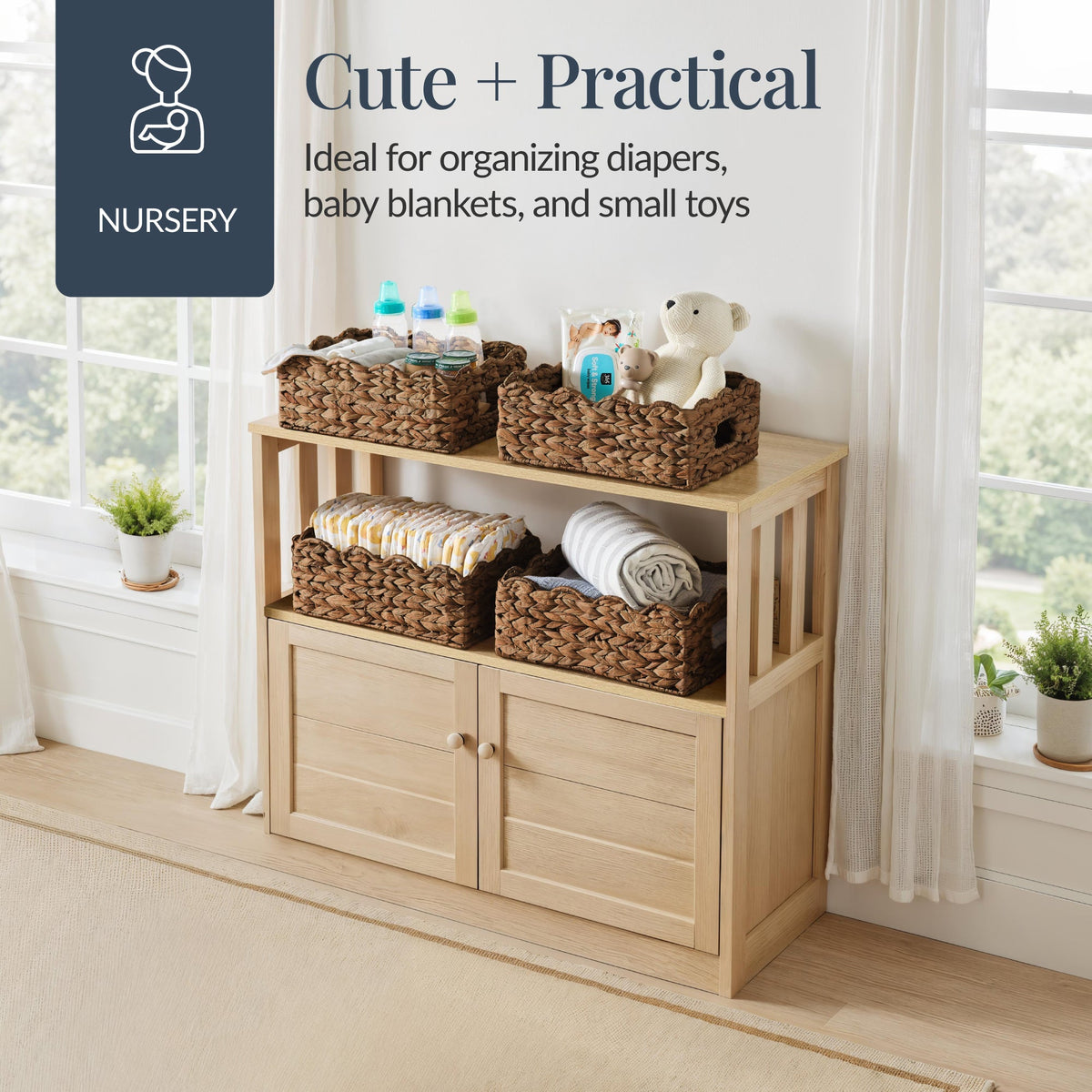 9x12 Scalloped Shelf Basket, Pantry Bins, 4 Pack