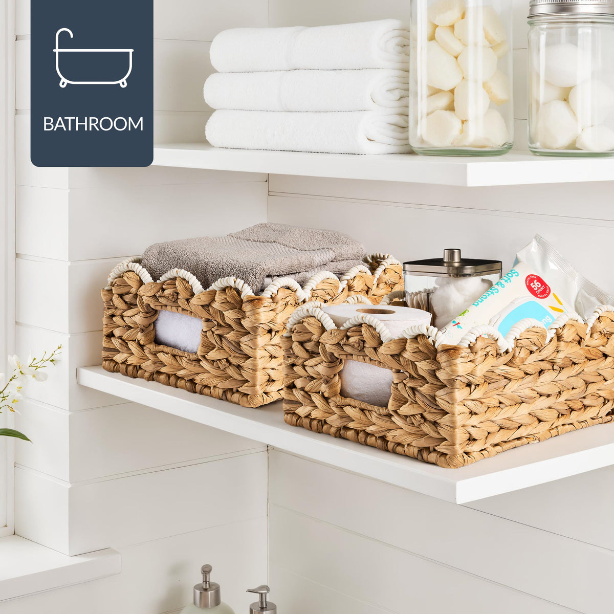 9x12 Scalloped Shelf Basket, Pantry Bins, 4 Pack