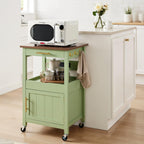 Rolling Kitchen Island Cart, Cabinet W/ Drawer, Sliding Tray, Outlet, Wheels