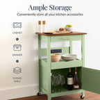 Rolling Kitchen Island Cart, Cabinet W/ Drawer, Sliding Tray, Outlet, Wheels