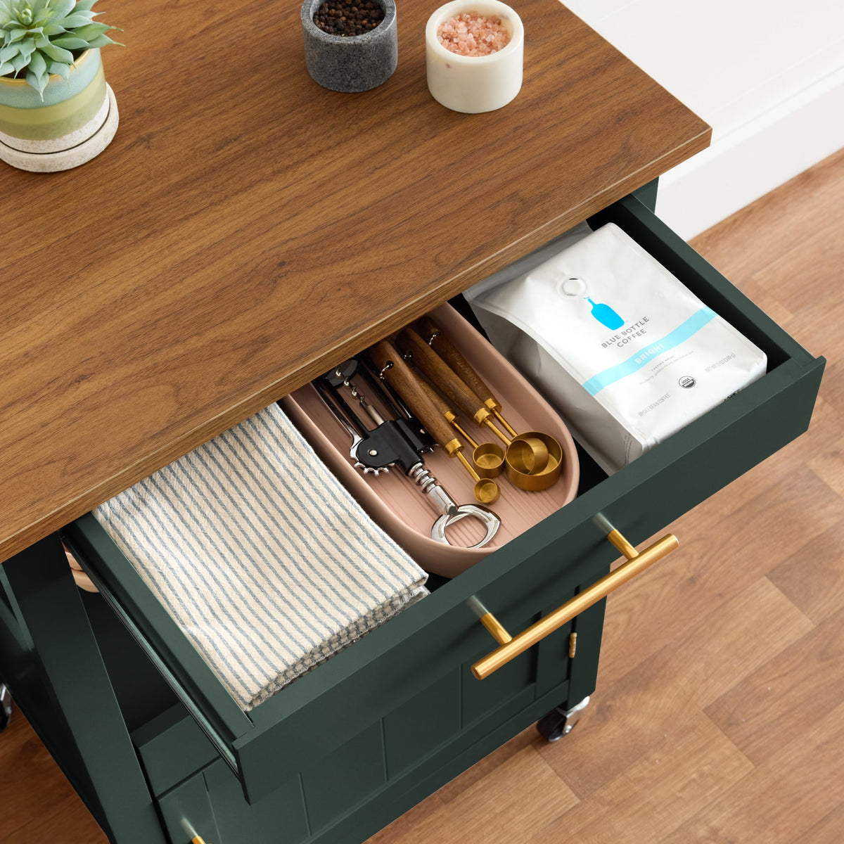 Rolling Kitchen Island Cart, Cabinet W/ Drawer, Sliding Tray, Outlet, Wheels