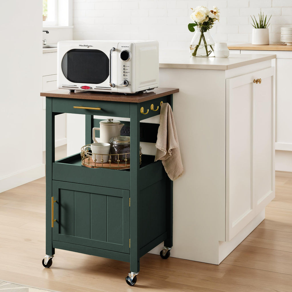 Rolling Kitchen Island Cart, Cabinet W/ Drawer, Sliding Tray, Outlet, Wheels