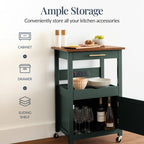 Rolling Kitchen Island Cart, Cabinet W/ Drawer, Sliding Tray, Outlet, Wheels