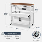 36in Large Rolling Kitchen Island Cart, 2-Door Cabinet, Outlet, & Wheels