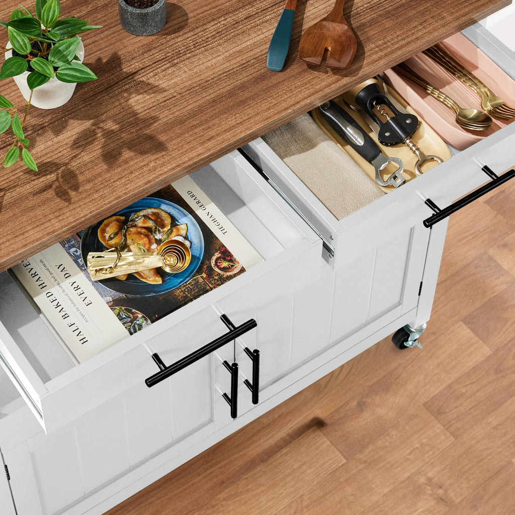 36in Large Rolling Kitchen Island Cart, 2-Door Cabinet, Outlet, & Wheels