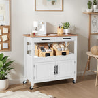 36in Large Rolling Kitchen Island Cart, 2-Door Cabinet, Outlet, & Wheels
