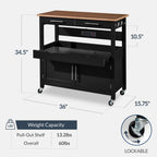 36in Large Rolling Kitchen Island Cart, 2-Door Cabinet, Outlet, & Wheels