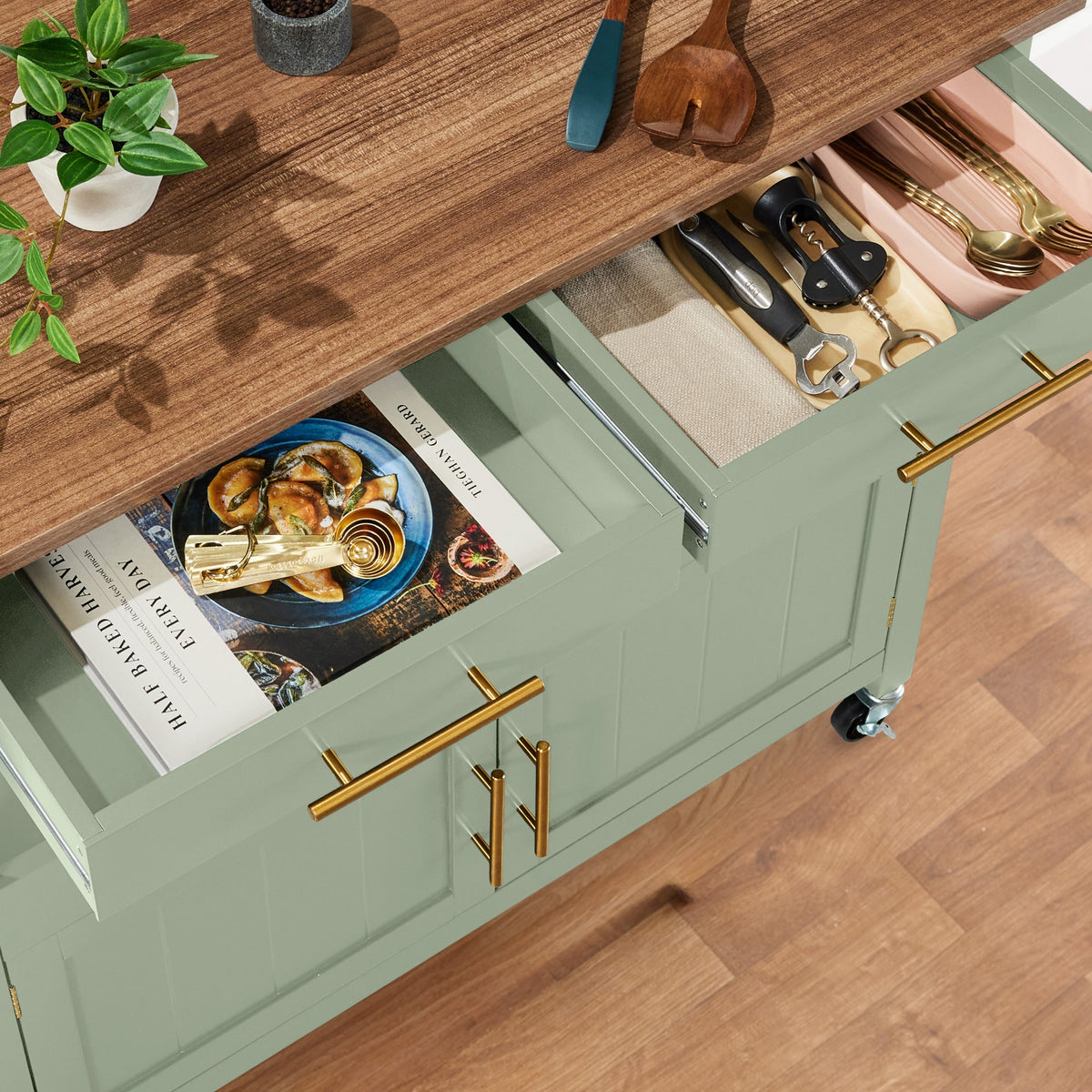 36in Large Rolling Kitchen Island Cart, 2-Door Cabinet, Outlet, & Wheels