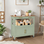 36in Large Rolling Kitchen Island Cart, 2-Door Cabinet, Outlet, & Wheels