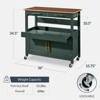 36in Large Rolling Kitchen Island Cart, 2-Door Cabinet, Outlet, & Wheels