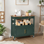 36in Large Rolling Kitchen Island Cart, 2-Door Cabinet, Outlet, & Wheels