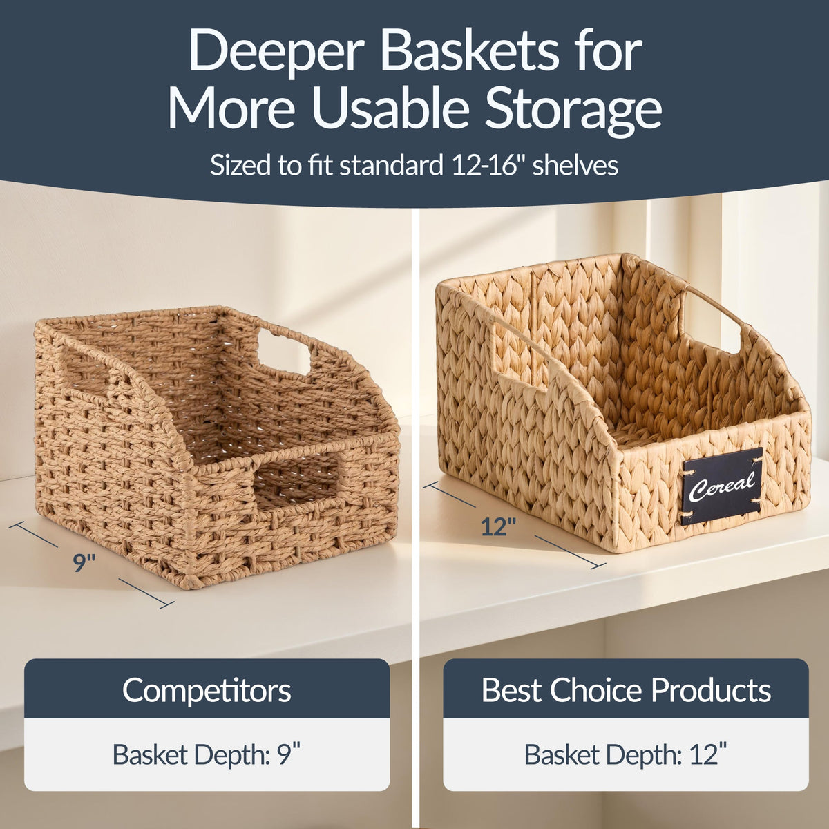 Storage Pantry Baskets for Organizing, Wicker Basket w/ Built-in Handles