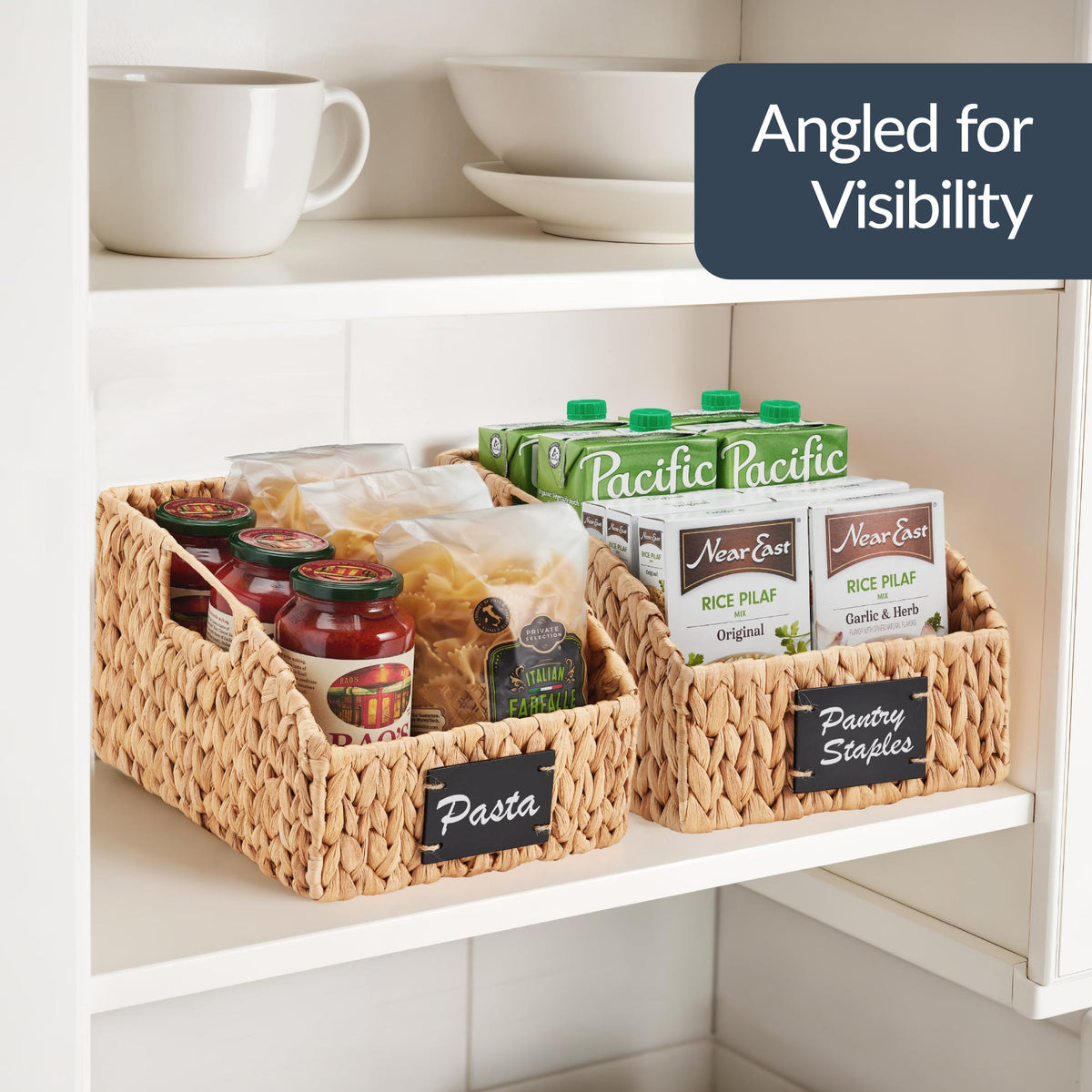 Storage Pantry Baskets for Organizing, Wicker Basket w/ Built-in Handles