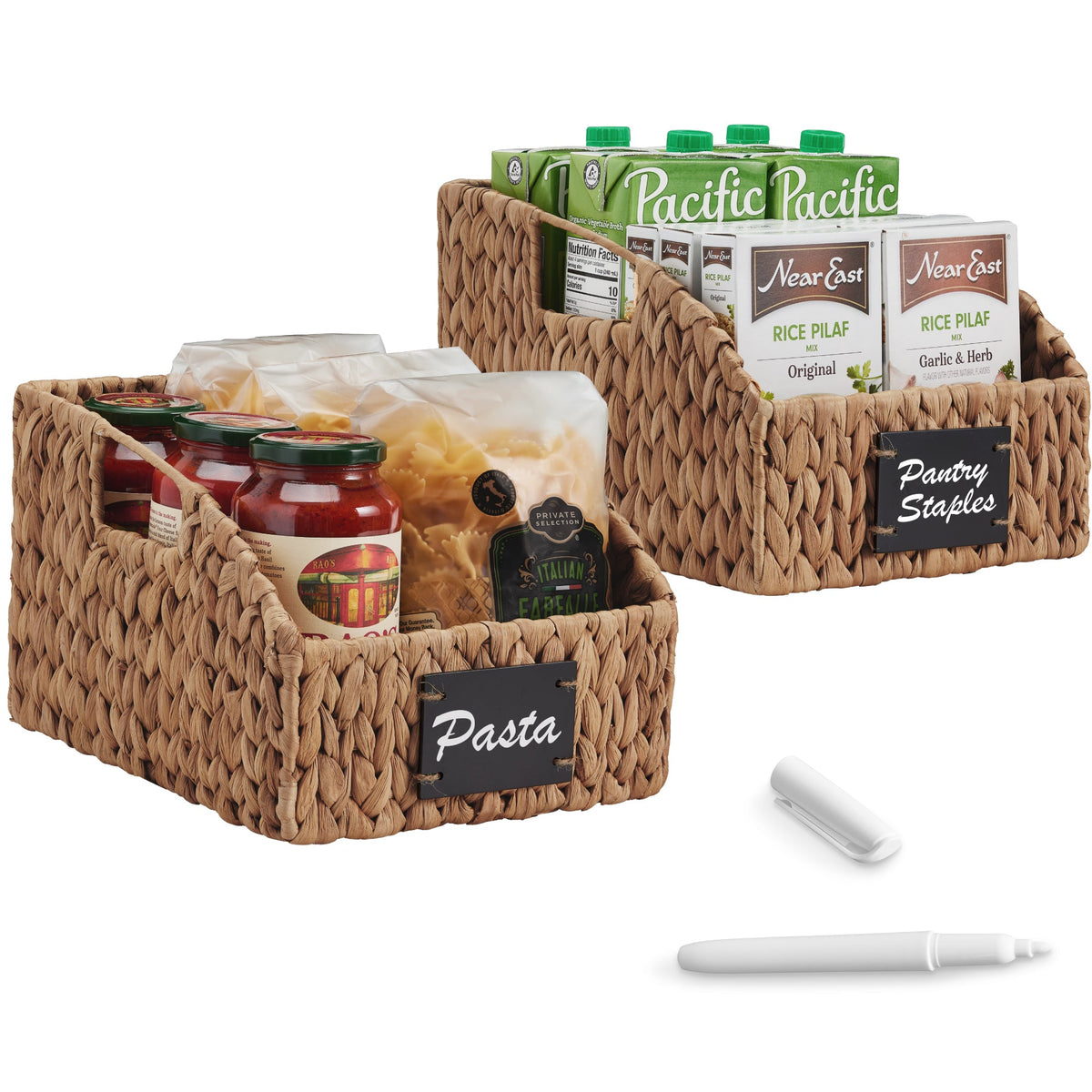Storage Pantry Baskets for Organizing, Wicker Basket w/ Built-in Handles