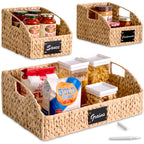 Water Hyacinth Pantry Storage Baskets, Wicker Baskets w/ Built-in Handles