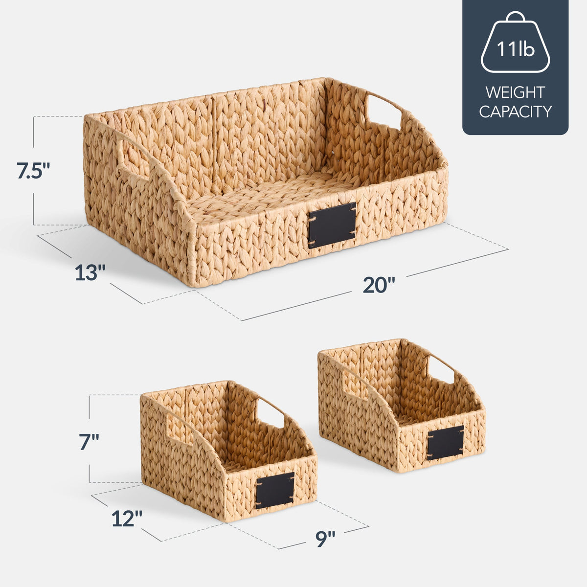 Water Hyacinth Pantry Storage Baskets, Wicker Baskets w/ Built-in Handles